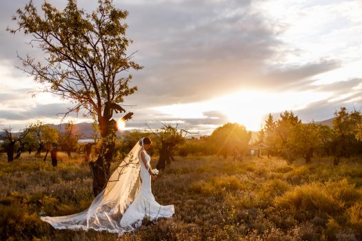 Fotografía de la novia al atardecer